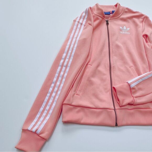 Adidas Originals Women’s Zip Up Track Jacket Light Peach Pink White 0 - Picture 6 of 12
